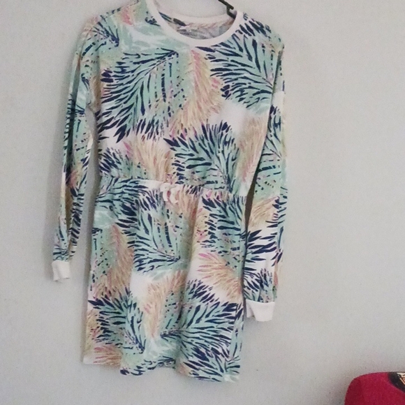 Cabana Girls Colorful Leaf Print Long Sleeve Dress. Size XL - Picture 1 of 4